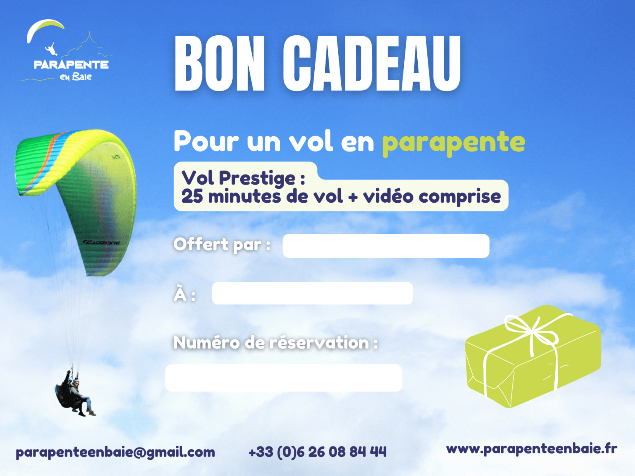 offrir cadeau bapteme parapente manche